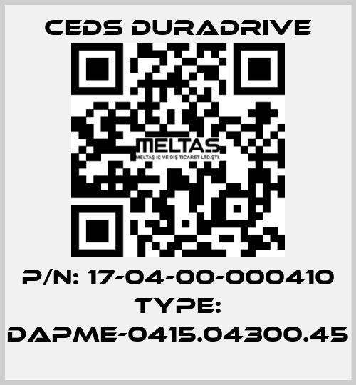 P/N: 17-04-00-000410 Type: DAPME-0415.04300.45 Ceds Duradrive