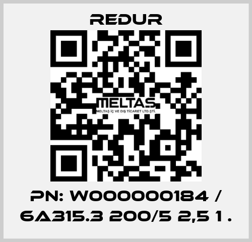 PN: W000000184 / 6A315.3 200/5 2,5 1 . Redur