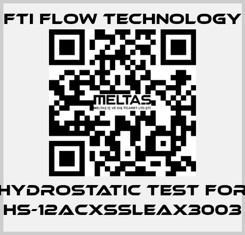 HYDROSTATIC TEST for HS-12ACXSSLEAX3003 Fti Flow Technology