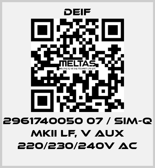 2961740050 07 / SIM-Q MKII LF, V aux 220/230/240V AC Deif