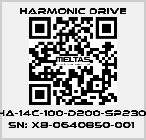 FHA-14C-100-D200-SP230V SN: X8-0640850-001  Harmonic Drive