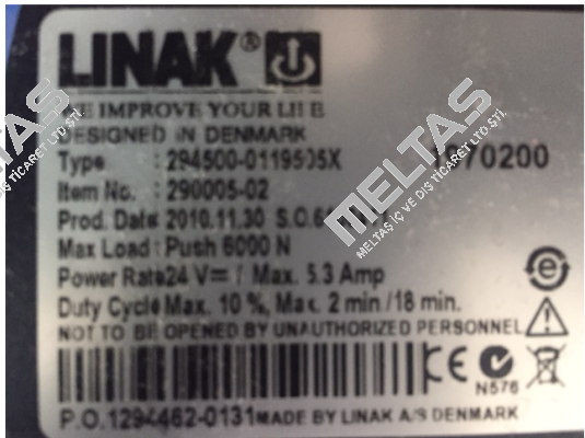 Part N: 290005-02, Type N: 294500-0119505X oem  Linak