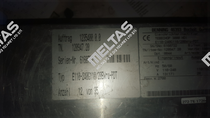 E110-240 G110 /20BWru-PDT (DIN bezeichnung), Product name TEBECHOP 3000 HDI 110V 20A THD  Benning