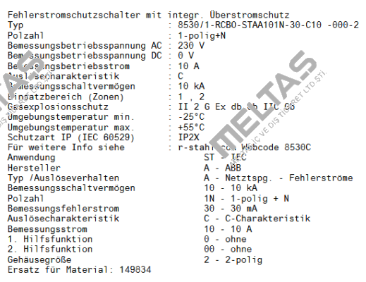 8530/1-RCBO-STAA101N-30-C10 -000-2 / 322003 Stahl