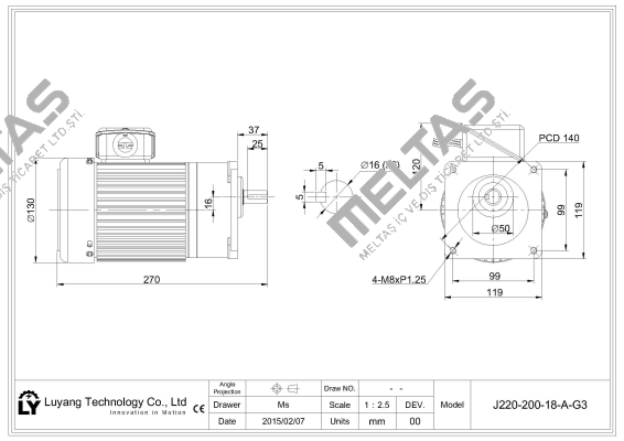 J220-200-18-A-G3  Luyang Gear Motor