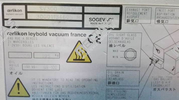 Plate Valves For Vacuum PumpMOD: Sogevac SV 300 10931 LEYBOLD  Leybold