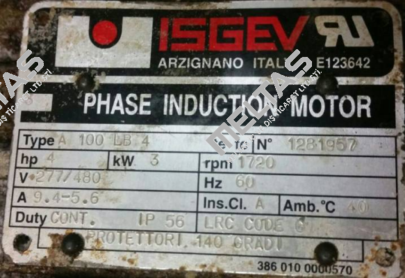 4P-B5-IP56-F-1722RPM-480V-60HZ (OEM*)  Isgev