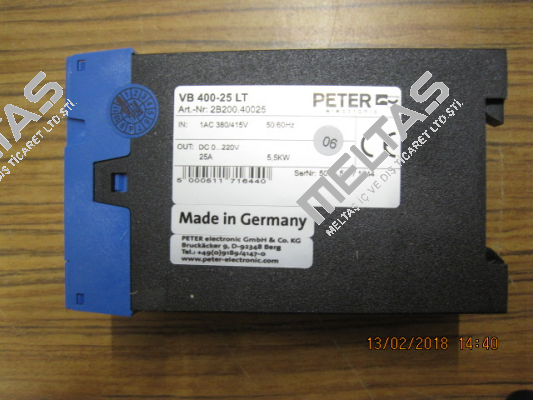 P/N: 29800.40025 Type: VB 400-25 UL, 15s  Peter Electronic