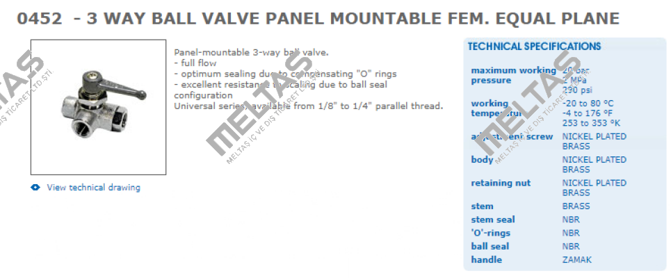 Handle for 0452 06 13  - 3 WAY BALL VALVE  Legris (Parker)