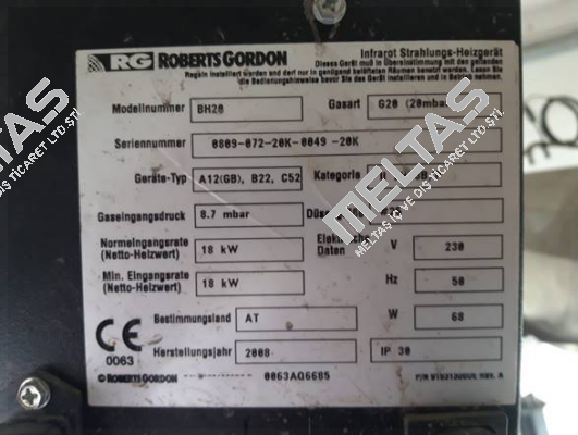 ignition electrode for BH 20 Combat (formerly Roberts Gordon)