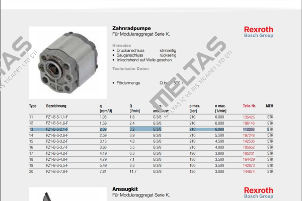 PZ1-B-S-2,1-F obsolete,alternative BR1 (2,00 ccm/U) Rexroth