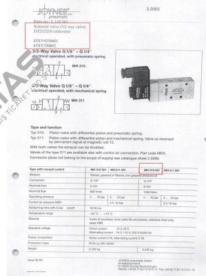 J3221221S, Type: MH 310801 G1/4 Joyner Pneumatic