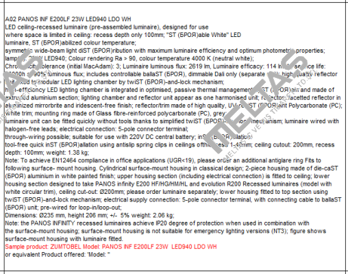 PANOS INF E200LF 23W LED940 LDO WH  Zumtobel