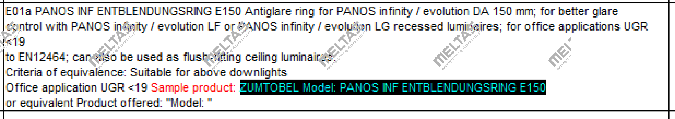 PANOS INF ENTBLENDUNGSRING E150  Zumtobel