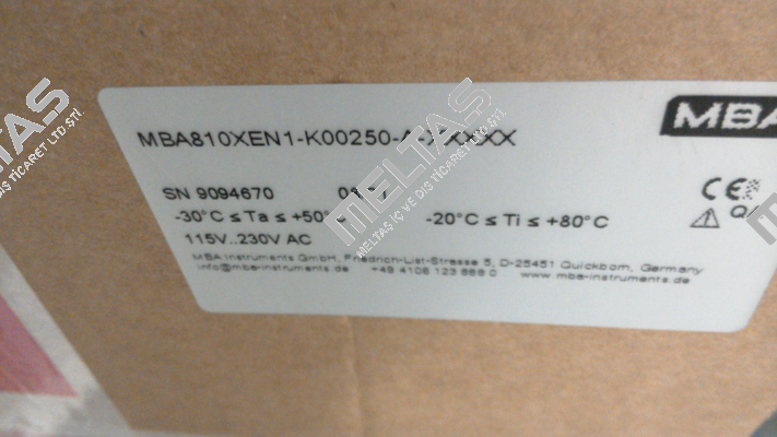 MBA810XEN1-K00250-A-XXXXX MBA Instruments