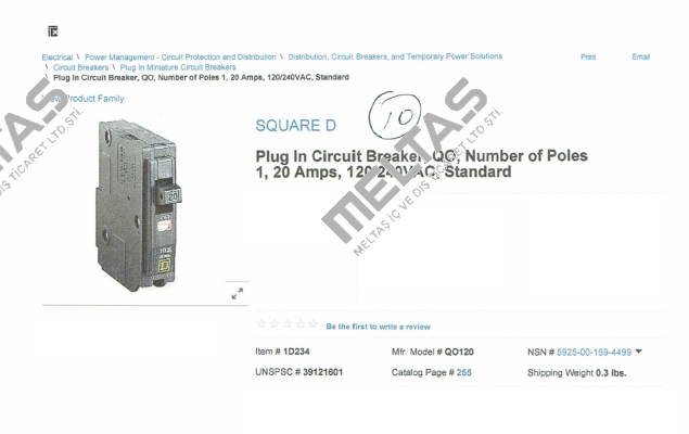 QO120  Square D (Schneider Electric)