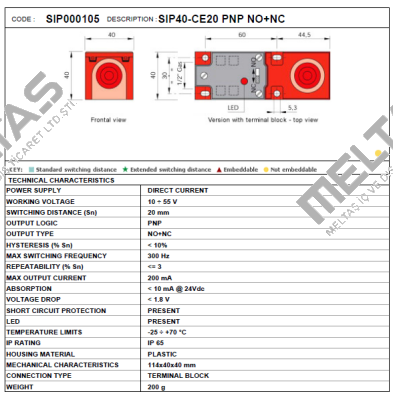 SIP40-CE20 PNP NO+NC  / SIP000105 Aeco