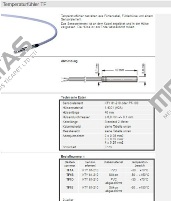 KTY81-210, PVC, 2m   TF1A-2 (Art. 100117)  Welba