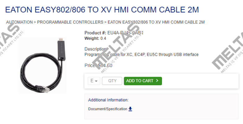 EASY802/806 - P/N EU4A-RJ45-CAB1 Moeller (Eaton)