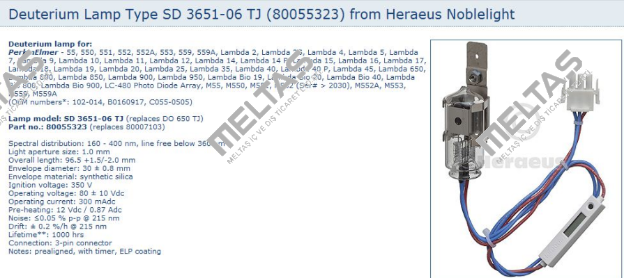 DO 650 TJ, PN: 80007103 - obsolete - relaced by SD 3651-06 TJ  Heraeus